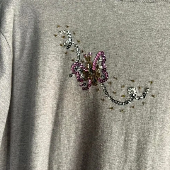 Y2K Beaded Cat Tee Women's Size XL Kitten Butterfly Quacker Factory Gray Grandma - Picture 6 of 8